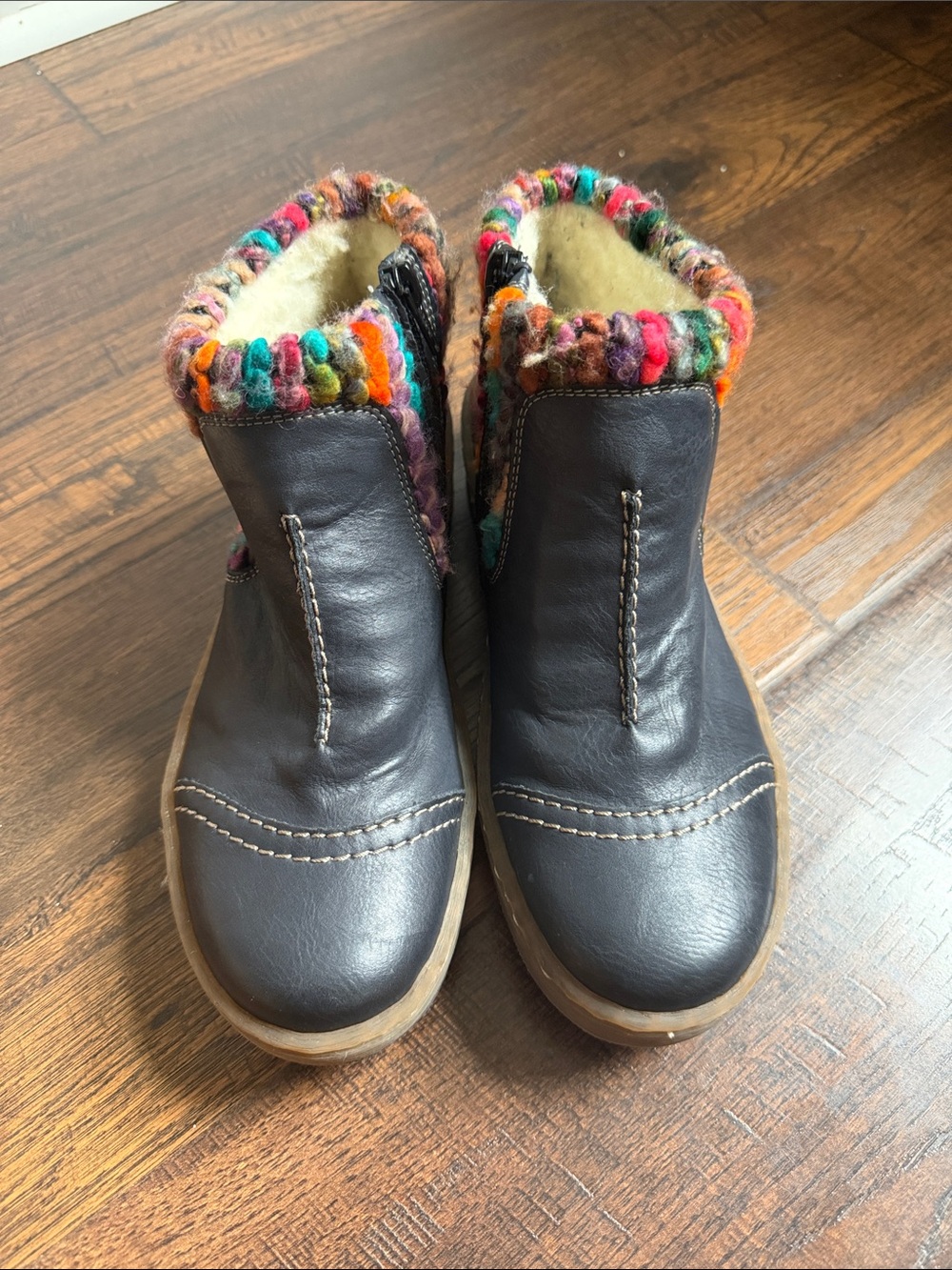 Rieker Felicitas Ankle Boots EU 37 US 6.5 Blue Leather Multicolor Knit Cuff